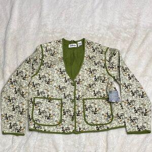 Disney Cream Floral Quilted Jacket with Olive Green Trim